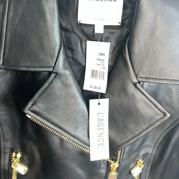 🌟NWT L’AGENCE ONNA BLACK LEATHER CROP BIKER JACKET SIZE XL - Picture 12 of 14